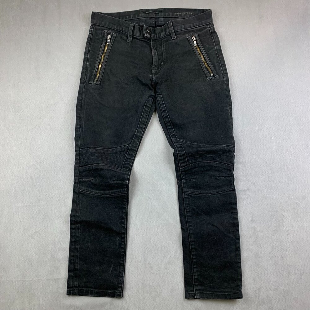 John Varvatos Mens Pants 30 Black Jeans Wight Skinny Zippers Moto Rock USA 30x27